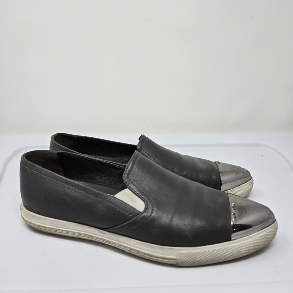 Miu Miu Metal Capped Toe Leather Sneakers Size 37 - Picture 9 of 14